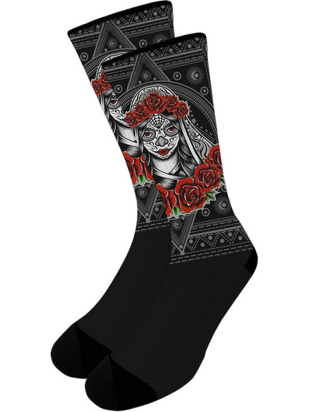 NODO Gothic Calavera Ανδρικές Κάλτσες Ψηλές με Σχέδια Μαύρες PR10087