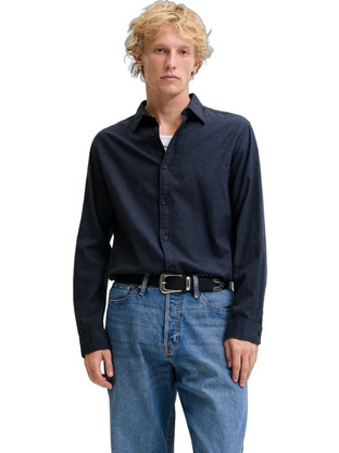 Jack & Jones Ανδρικό Πουκάμισο Βαμβακερό Μακρυμάνικο Κανονική Γραμμή Navy Μπλε 12298562
