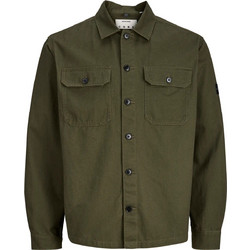 Jack & Jones Ανδρικό Πουκάμισο Βαμβακερό Μακρυμάνικο Κανονική Γραμμή Overshirt Χακί 12300937