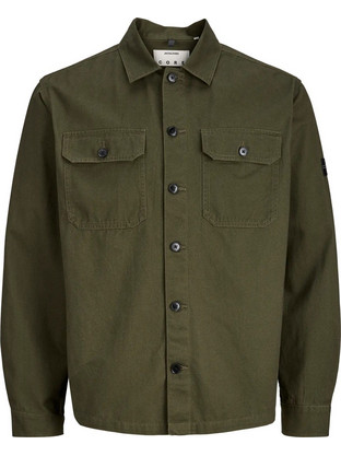 Jack & Jones Ανδρικό Πουκάμισο Βαμβακερό Μακρυμάνικο Κανονική Γραμμή Overshirt Χακί 12300937
