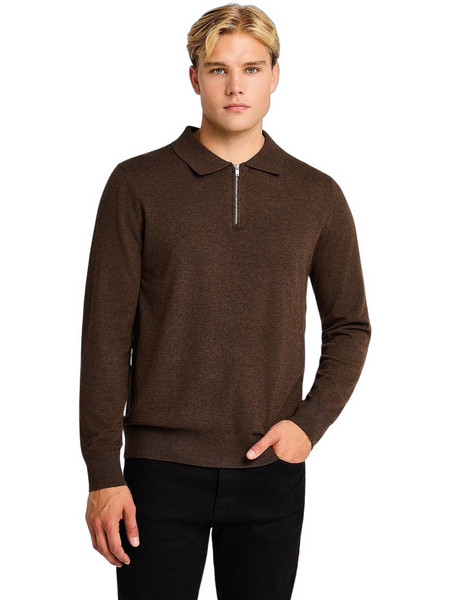 Funky Buddha Ανδρική Μπλούζα Polo Μακρυμάνικη Καφέ FBM014-051-09
