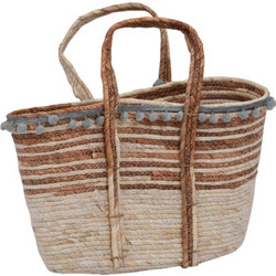 Fylliana Bag Κασπώ Καλάθι Δαπέδου Ψάθινο Μπεζ Λευκό 44x28x18cm 373-123-831