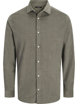 Jack & Jones Ανδρικό Πουκάμισο Κοτλέ Μακρυμάνικο Κανονική Γραμμή Overshirt Χακί 12301141