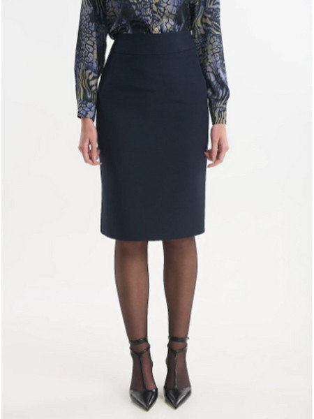 Fibes Fashion Μίντι Φούστα Υφασμάτινη Ψηλόμεση Pencil Navy Μπλε 04-8152