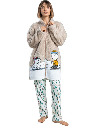 Admas Snoopy Mountain Γυναικεία Ρόμπα Χειμωνιάτικη Fleece Μπεζ 67354