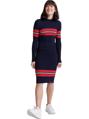 Superdry Hallie Ribbed Bodycon Eio Midi Καθημερινό Φόρεμα Navy Μπλε W8000048A-98T