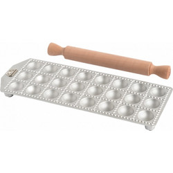 MARCATO Ιταλίας Φόρμα Design 24 θέσεων Ασημί για Ζυμαρικά Ravioli 32x12x2cm και Πλάστης