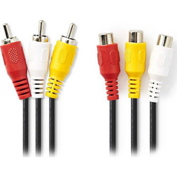 Cable 3 X RCA M/F 3m Extension Nikel Audio-Video Καλώδιο Προέκτασης Εικόνας-Ήχου Nedis CVGP24305BK30