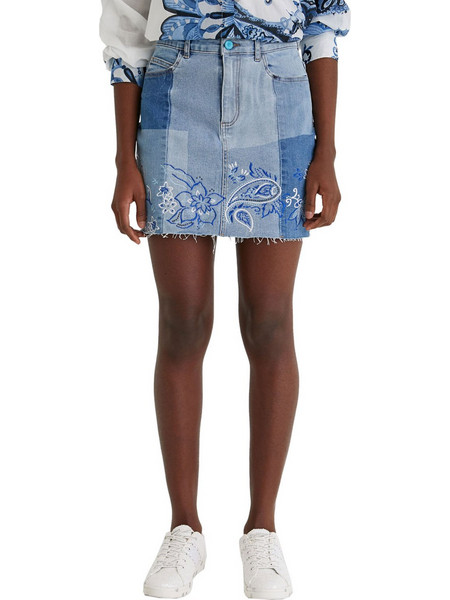 Desigual Be Blue Μίνι Φούστα Τζιν Ψηλόμεση Μπλε Γαλάζια 21SWFD02