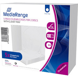 MediaRange CD Jewelcase for 2 Discs, 10.4mm, Transparent Tray, (Pack 5) BOX31-T-2