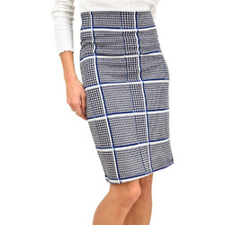 Potre Μίντι Φούστα Υφασμάτινη Ψηλόμεση Pencil Καρό Navy Μπλε 2120121112