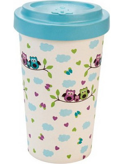 Well Ποτήρι Bamboo με Καπάκι Owls Blue 500ml