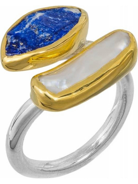 Δίχρωμο ασημένιο δαχτυλίδι 925 Lapis and Pearl 041999 041999 Ασήμι
