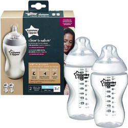 Tommee Tippee Closer To Nature Σετ Πλαστικά Μπιμπερό με Θηλή Σιλικόνης 3m+ White 2x340ml