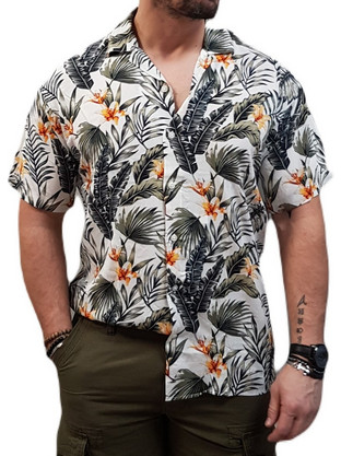 Jack & Jones Ανδρικό Πουκάμισο Βαμβακερό Φλοράλ Κοντομάνικο Κανονική Γραμμή Λευκό Πολύχρωμο 12202240