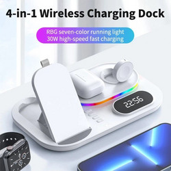 RGB Fast Wireless Charger RGB LED 4 In 1 Wireless Charging Station (White)