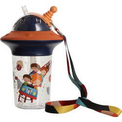 Estia Astro Dark Παιδικό Μπουκάλι Πλαστικό BPA Free με Καλαμάκι Μαύρο 450ml