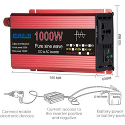1000W Inverter μετατροπέας καθαρού ημιτονοειδούς κύματος 12V σε εναλλασσόμενο ρεύμα 230V μετασχηματιστής τάσης Μετατροπέας ισχύος-τεμ1