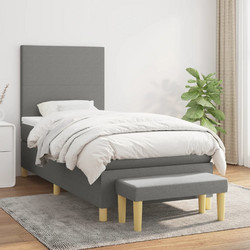 vidaXL Κρεβάτι Boxspring Υφασμάτινο με Στρώμα Σκούρο Γκρι 90x200cm 3136966