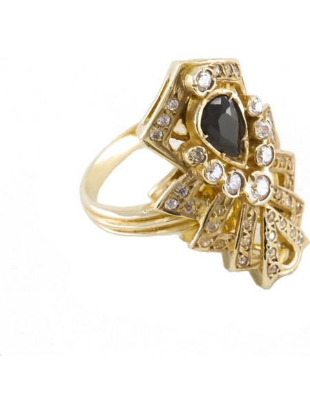 Δαχτυλίδι vintage 14 Κ με zircon και ζαφείρι, 1312