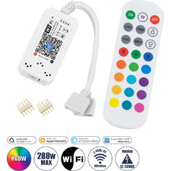 GloboStar(R) 73404 Ασύρματος Smart Home Wi-Fi LED RGBW Controller με 2 Εξόδους RGBW και Χειριστήριο 2.4Ghz RF DC 12V Max 144W - DC 24V Max 288W