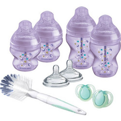 Tommee Tippee Advanced Σετ Πλαστικά Μπιμπερό με Θηλή Σιλικόνης κατά των Κολικών 0m+ Purple 9τμχ
