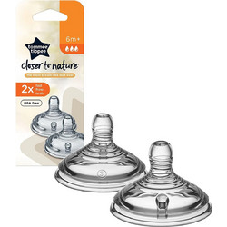 Tommee Tippee Closer To Nature Θηλή Σιλικόνης για Μπιμπερό 6m+ Γρήγορης Ροής 2τμχ