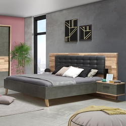 RAVENNA Κρεβάτι Διπλό με κομοδίνα Benedito Καφέ-Ανθρακί 266,5 x 209,9 x 120