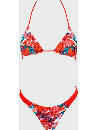 Gsecret Bikini Set Τριγωνάκι με Ενίσχυση Brazil Floral Κόκκινο BK5058-22118