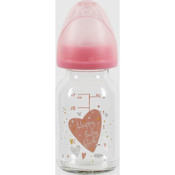 Γυάλινο Μπιμπερό με Θηλή Σιλικόνης 0-6m Happy Baby Girl Pink 120ml