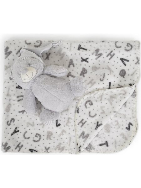Cangaroo Letters Κουβέρτα Αγκαλιάς Fleece με Λούτρινο 75x90 Γκρι
