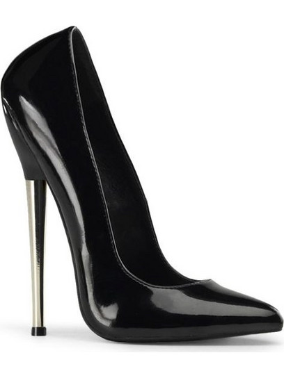 Devious high heels pump black patent solid brass heel DAG01/B