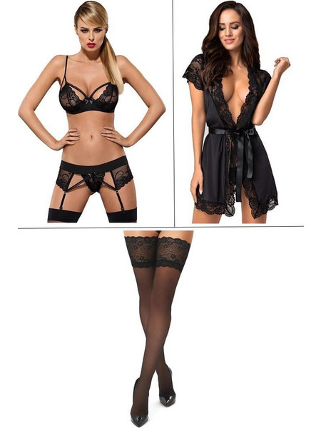 Sexy Set - Ρόμπα και Κάλτσες μαύρα BD005