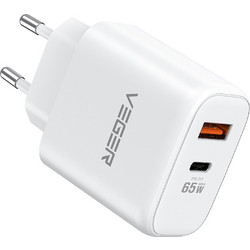 Veger TC650 Φορτιστής Χωρίς Καλώδιο με Θύρα USB-A & USB-C 65W Power Delivery & Quick Charge 3.0 White