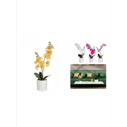 Γλαστράκι Διακοσμητικό με Τεχνητό - Πλαστικό Φυτό Ορχιδέα σε Λευκό Κασπώ 39 x 10 cm