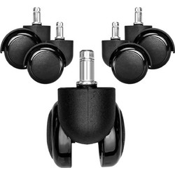 KW Office Chair Caster Wheels - Περιστρεφόμενα Ροδάκια Σκληρού Δαπέδου για Καρέκλα Γραφείου / Έπιπλα με Υποδοχή 11mm - Διάμετρος Τροχού 50mm - 5 Τεμάχια - Black (48042.01)