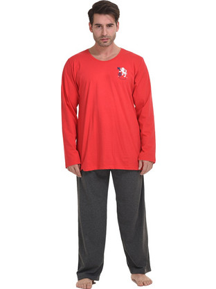 Gazzaz Ανδρική βαμβακερή πυτζάμα (Plus Size 1XL-4XL)-010125 Κόκκινο