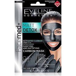 Eveline Face Med+ Mattifying Carbon Sheet Μαύρη Μάσκα Προσώπου με Άνθρακα 2x5ml