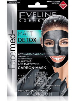 Eveline Face Med+ Mattifying Carbon Sheet Μαύρη Μάσκα Προσώπου με Άνθρακα 2x5ml