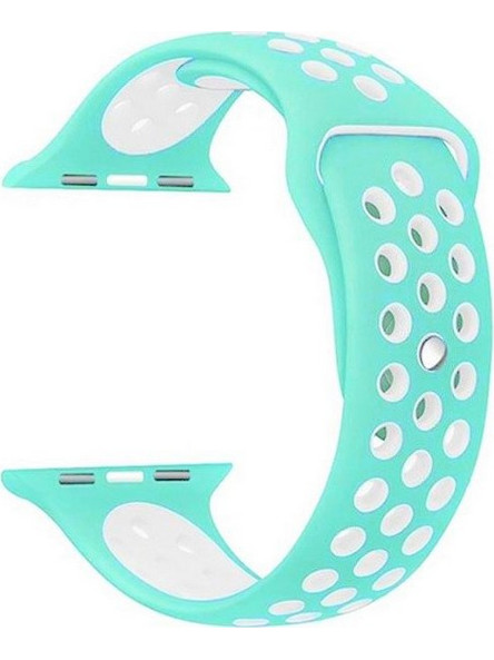 Ανταλλακτικό Λουράκι Σιλικόνης Apple Watch 5/4/3/2/1 - 44/42mm -Τιρκουάζ/Λευκό