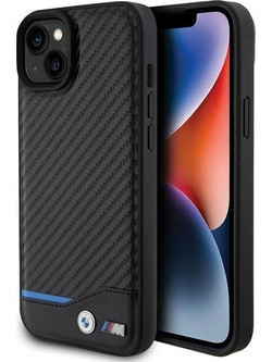 BMW Leather Carbon case for iPhone 15 Plus - black