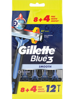 Gillette Blue 3 Smooth Ξυραφάκι μιας Χρήσης με 3 Λεπίδες & Λιπαντική Ταινία 12τμχ