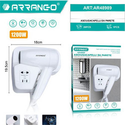 Πιστολάκι Μαλλιών Ξενοδοχειακού Τύπου 1200w Λευκό Arrango AR48989 - Arrango