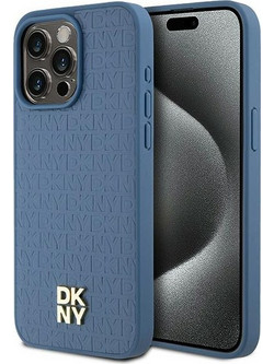 DKNY Leather Monogram Pattern Metal Logo MagSafe - θήκη για Apple iPhone 15 Pro Max - Μπλε