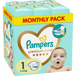 Pampers Premium Care Newborn Monthly Pack Πάνες No1 2-5kg 3x52τμχ