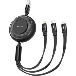 Mcdodo Flat / Retractable USB to Type-C / Lightning / micro USB Cable Μαύρο 1.2m (CA-3570)