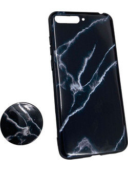Θήκη TPU Back Cover Black Marble με Pop Holder για Huawei Y6 2018, μαύρη