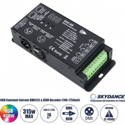 GLOBOSTAR SKYDANCE-D4C-XE 73147 DC CC DMX Master Dimmer / Controller / Decoder Υψηλής Ταχύτητας με 4 x 700-1750mA 2.1-78.75W Κανάλια DC 12-48V σε DC 3-45V 7000mA 315W Max IP20 - DMX512 & RDM - Μ16.5 x
