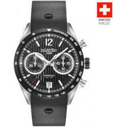 Roamer Superior Chrono II Ανδρικό Ρολόι Χρονογράφος με Μαύρο Καουτσούκ Λουράκι 510902415405
