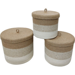 LIBERTA YDRA ΚΟΥΤΙ ΑΠΟΘΗΚΕΥΣΗΣ SET 3ΤΜΧ 27x27x17cm ΓΙΟΥΤΑ ΦΥΣΙΚΟ ΜΠΕΖ ΛΕΥΚΟ